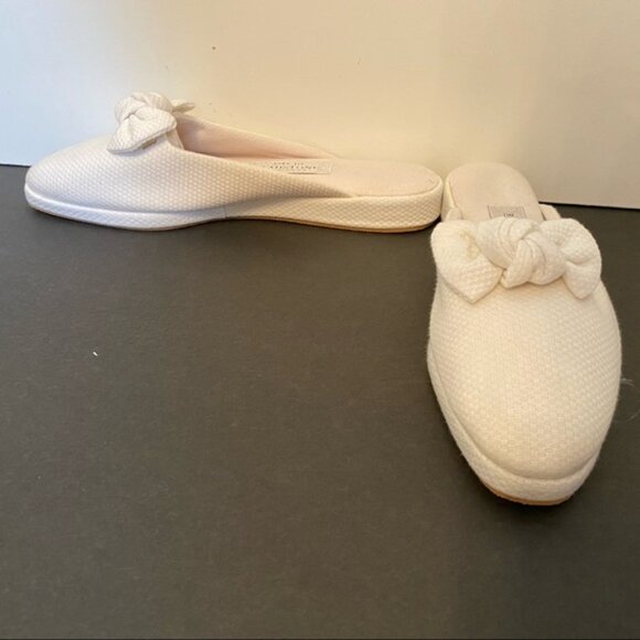 AMY JO GLADSTONE NEW SHOES SLIPPERS MULES WHITE TEXTURED FABRIC BOW - Picture 5 of 11
